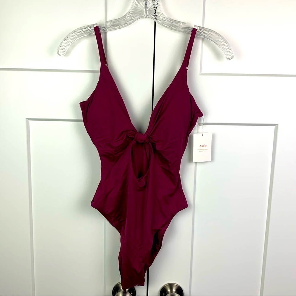 NWT Andie Swim SMALL The Santorini One Piece Plum Cutout Swimsuit